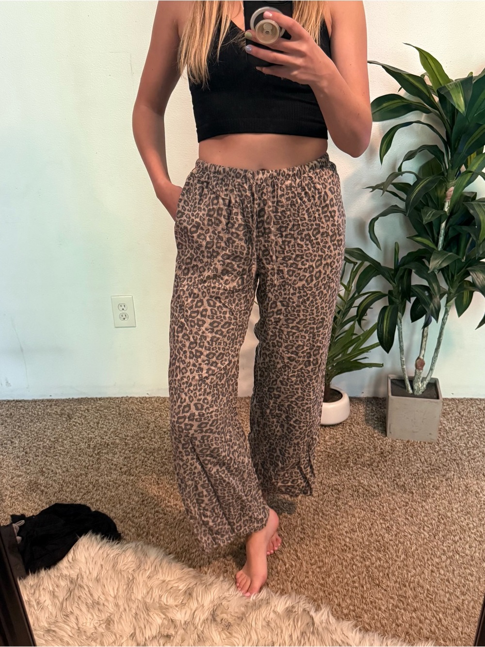 Leopard Print Wide Leg Lounge Pants - Brown